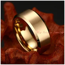 Charming 8MM Tungsten Steel Gold Mens Womens Rings Size 7-12 Wedding Engagement Jewelry Gift