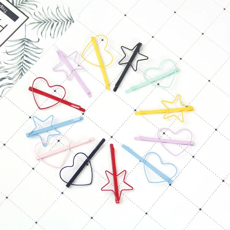 

2pcs/set Fashion Heart-Shaped Cute Hair Clips Five-pointed Star Hair Pins For Women/Girl Headwead Accessories Bangs Clips
