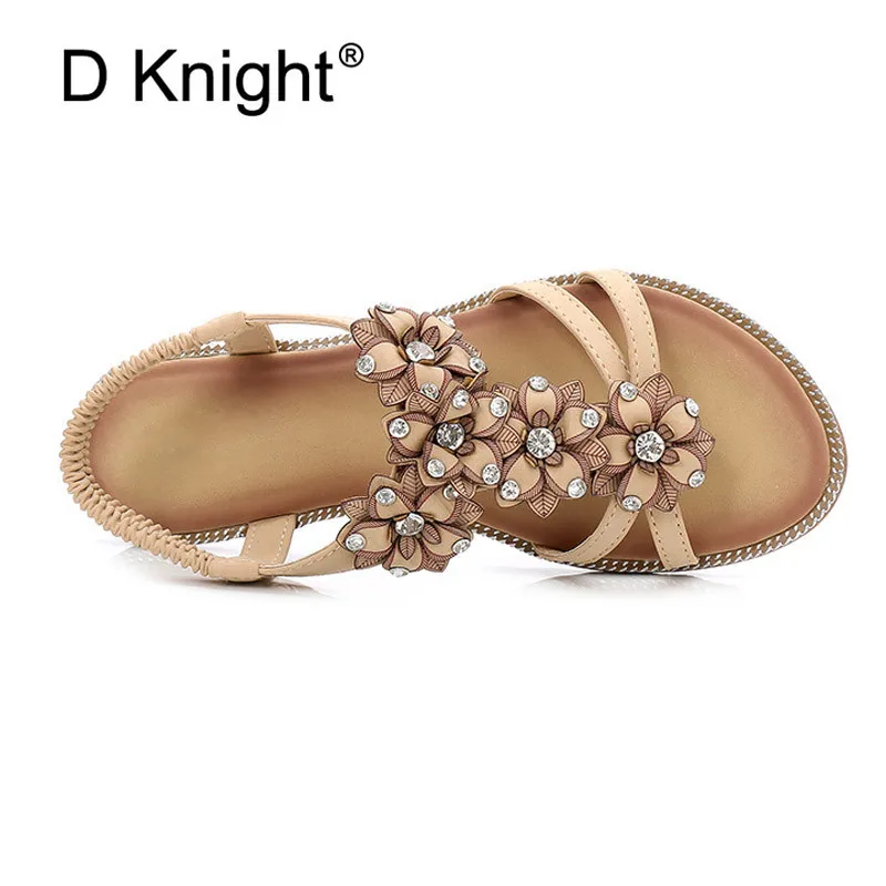 Big Size 35-43 Women Sandals Flat With Shoes Crystal Bohemia Leisure Lady Sandals Open Toe Outdoor Women's Summer Footwear Shoes (22)
