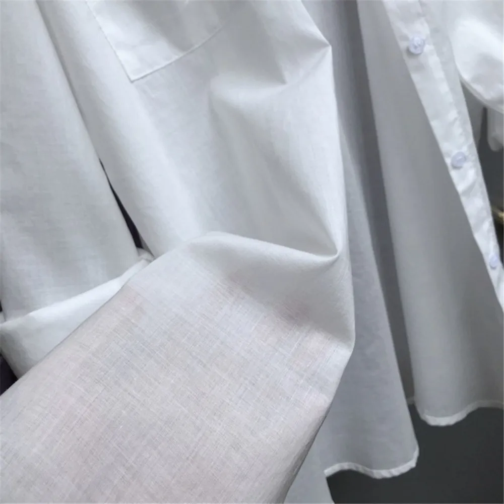 Boyfriend Style Casual Vacation White Long Blouse Women Summer Women Long Sleeve Shirt Blouse High quality loose Blouse Tops (23)