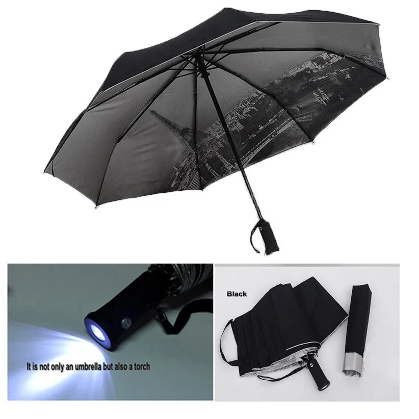 

3 Color sale LED Umbrella Rain Women parasol UV umbrella Men with flashlight Eiffel Tower sun shade umbrella automatic umbrella