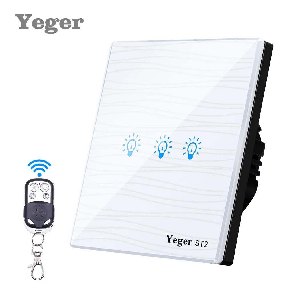 

Yeger Wall Switch Remote Control Switch 3 Gang 1 Way Wireless Remote Control Touch Light Switch