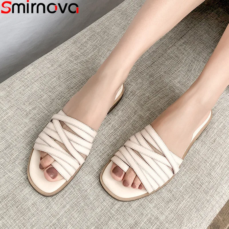 

Smirnova big size 34-44 summer sandals for women casual genuine leather shoes women flat with ladies shoes women slippers