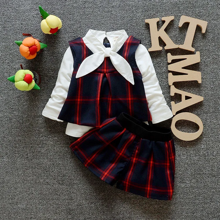 New Baby Clothing Set Spring Baby s Set Cartoon Plaid Boy Girls Clothes College Wind Vest