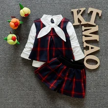 New Baby Clothing Set Spring Baby s Set Cartoon Plaid Boy Girls Clothes College Wind Vest