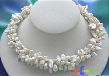 

Free shipping@@@@@ NATURAL 3ROW 7MM WHITE BAROQUE KESHI REBORN PEARL NECKLACE