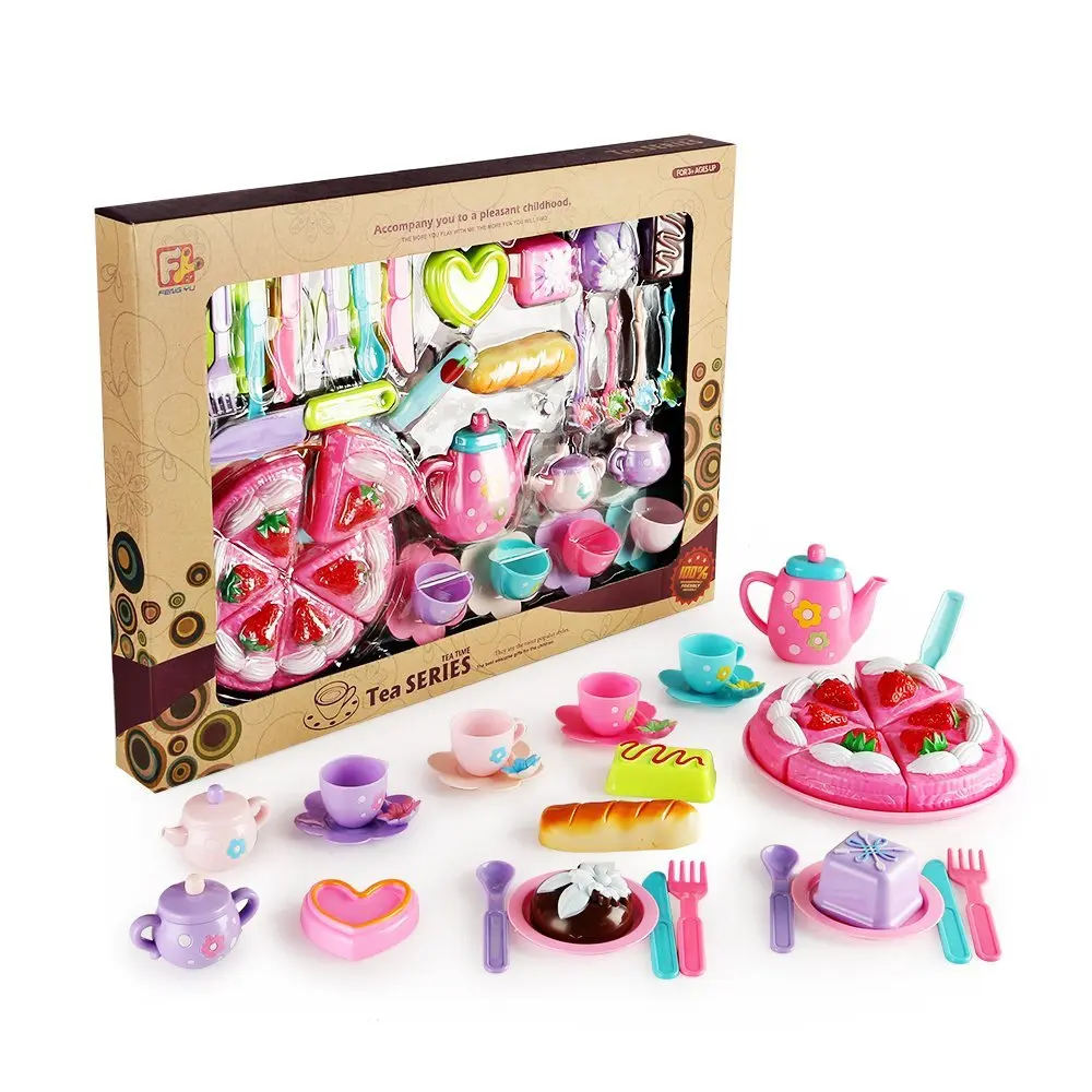 EBOYU(TM) 37 Pcs Food Set Cake Tea Sets Lovely Flower Theme Toy Foods Playset for Pretend Play