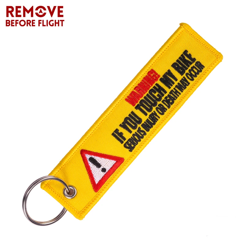 

One Piece Warning Keychain Tag Launch Key Chain Keychains for Motorcycles and Cars Key Tag Embroidery Yelloew Danger Keychain