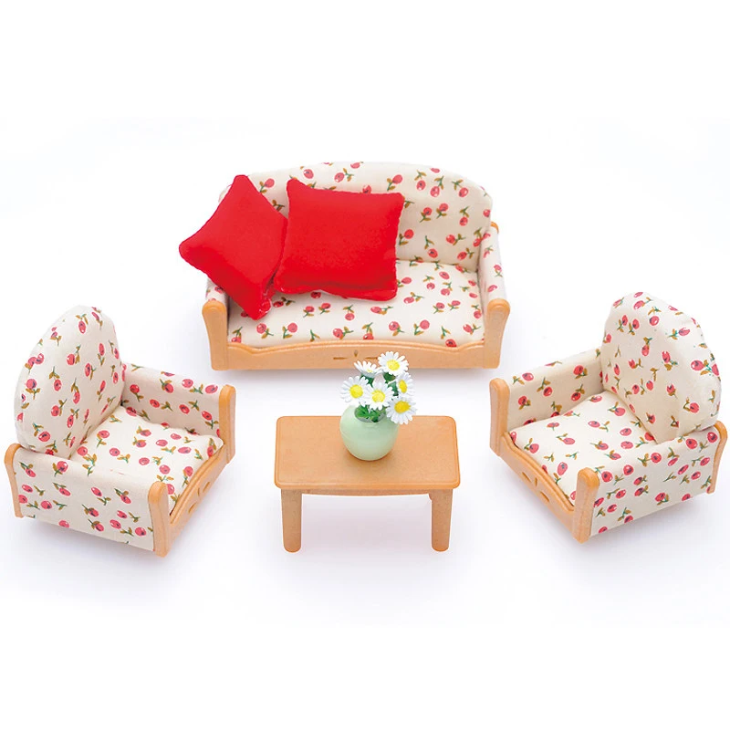Sylvanian Families Игровой Набор для кукольного домика, комплект мебели из ротанга, аксессуары, подарок, игрушка для девочки, без фигурки, Новинка#4464 - Цвет: Three-piece sofa