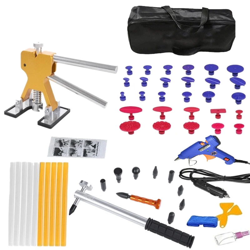 

54Pcs/Set 12V Glue-Gun Metal Dent Lifter-Glue Puller Tab Car Hail Removal Paintless Car Painless Dent Repair Tools Kit