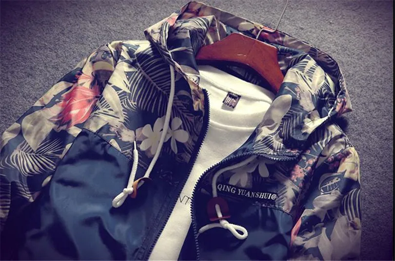 Grandwish Floral Jacket 2018 Autumn Mens Hooded Jackets Slim Fit Long Sleeve Homme Trendy Windbreaker Coat Drop Shipping,DA758