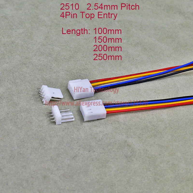 

25sets 2510 2.54mm Pitch Top Entry 4Pin Connector 100mm To 250mm with 1007 26AWG Electronic Wire Cable 4A Pin Header