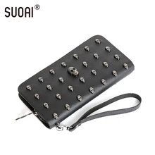 SUOAI Vintage Frauen Geldbörsen Schädel Langen Geldbeutel Rock Stil Mädchen Punk Brieftasche Weibliche Persönlich Geldbörse