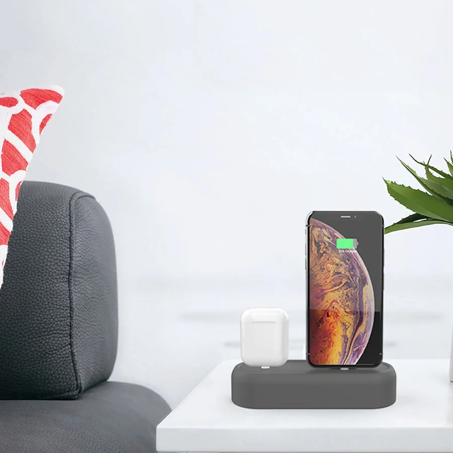 2 in 1 Silicone Holder for Airpods Case Charger for Apple Airpods Accessories Charging Dock Stand Base Holder for iPhone X XS XR
