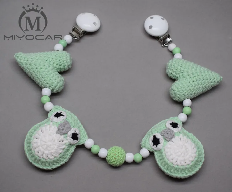 

MIYOCAR handmade wood clip green Crochet stroller toy chain for pram stroller mobile rattle wooden bead crochet