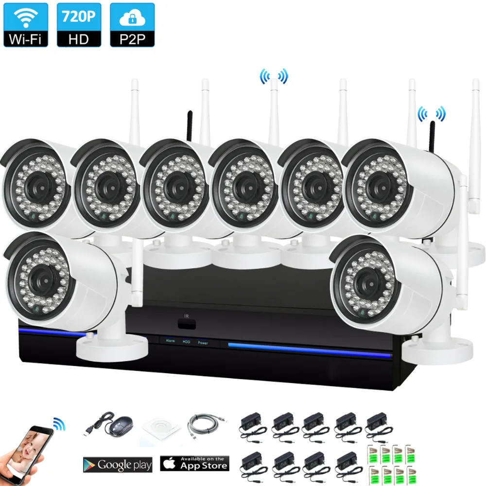 Plug and Play 8CH 1080P HD font b Wireless b font NVR Kit P2P 720P Indoor