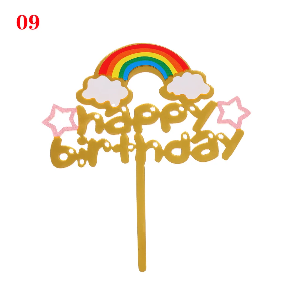 1 шт. "с днем рождения" Топпер для торта красочные акриловые Единорог Фламинго слон цветок шар для вечерние украшения десерт подарки - Цвет: 9