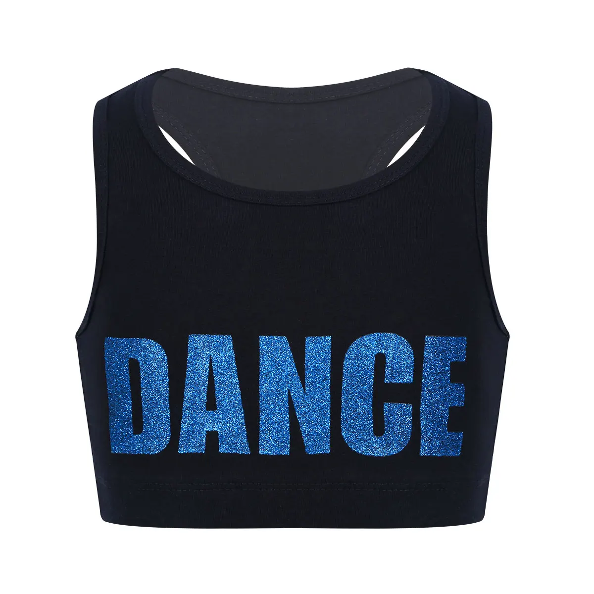 FEESHOW Kids Girls Sleeveless Shiny Letters DANCE Printed Crop Top Sports Gymnastics Ballet Tops Stage Performance Dance Costume girls tank tops