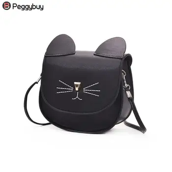 

Women Cute Cat Shape Flap Crossbody Bags Portable Solid PU Leather Messenger Handbags Girls Mini Shoulder Bag