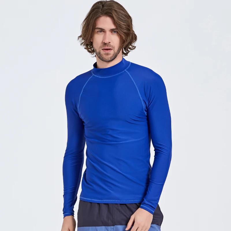 

Men's UPF 50+ Rashguard Swim Tee Long Sleeve Quick-Dry Swimwear Top Solid Blue Tight Fit Rash Guard Shirt Swimsuit