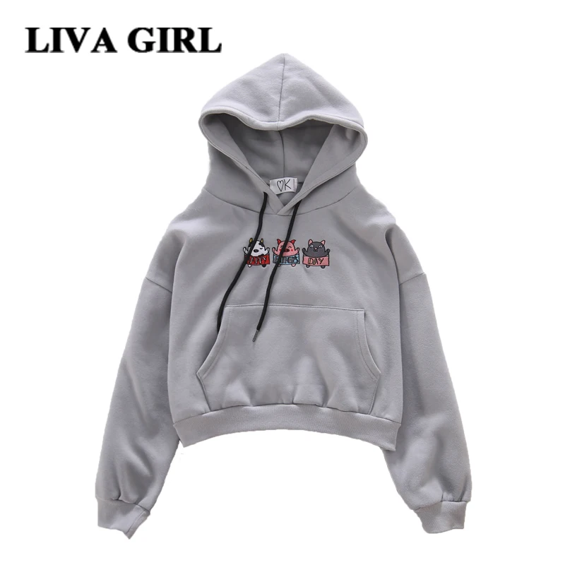 Liva Girl Autumn Winter Hoodie Women Regular Solid Full