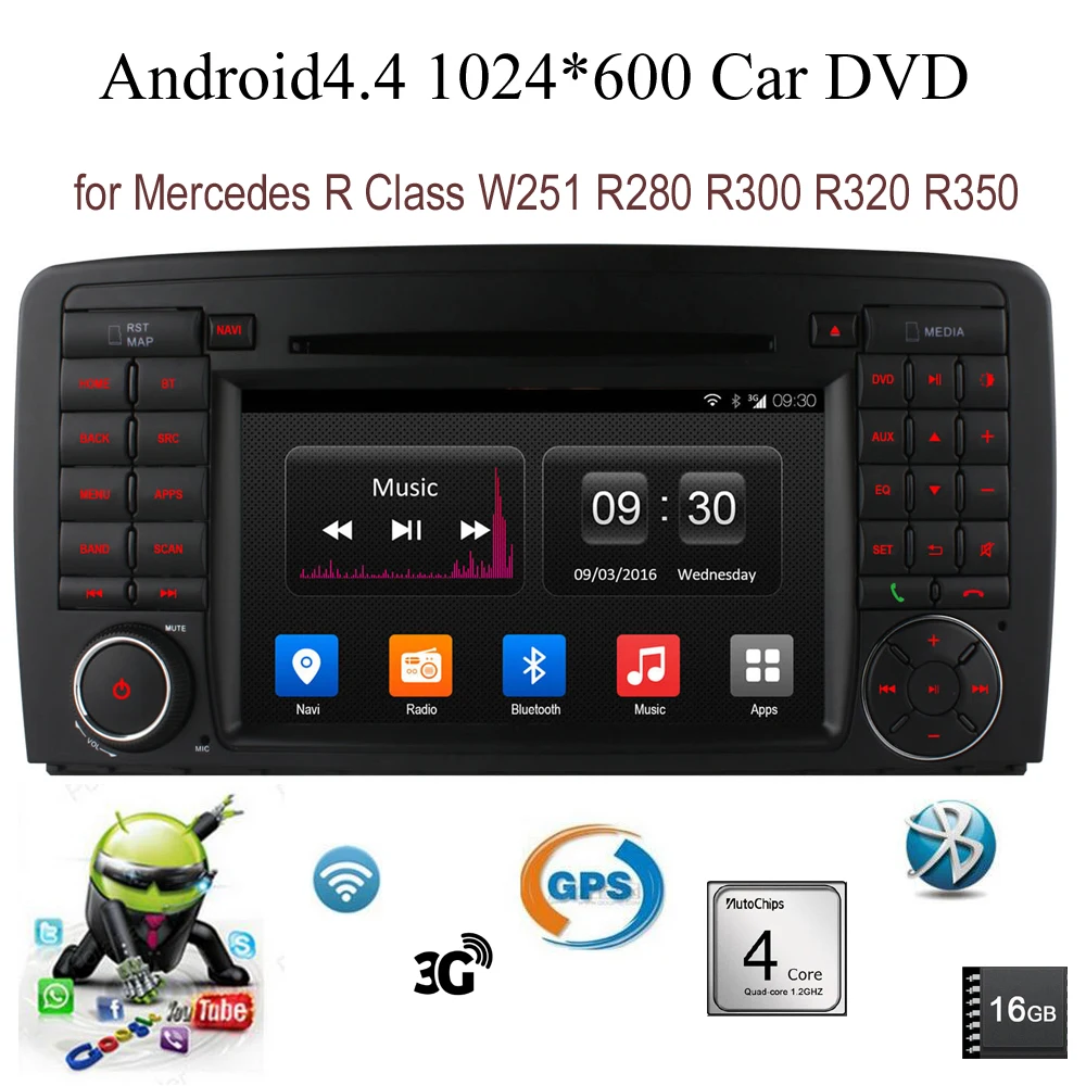 Android4.4 Автомобиля DVD 1024*600 Для B/enz R Class W251 R280 R300 R320 R350 Quad Core радио поддержка wi-fi 3 Г BT GPS DAB TPMS DTV