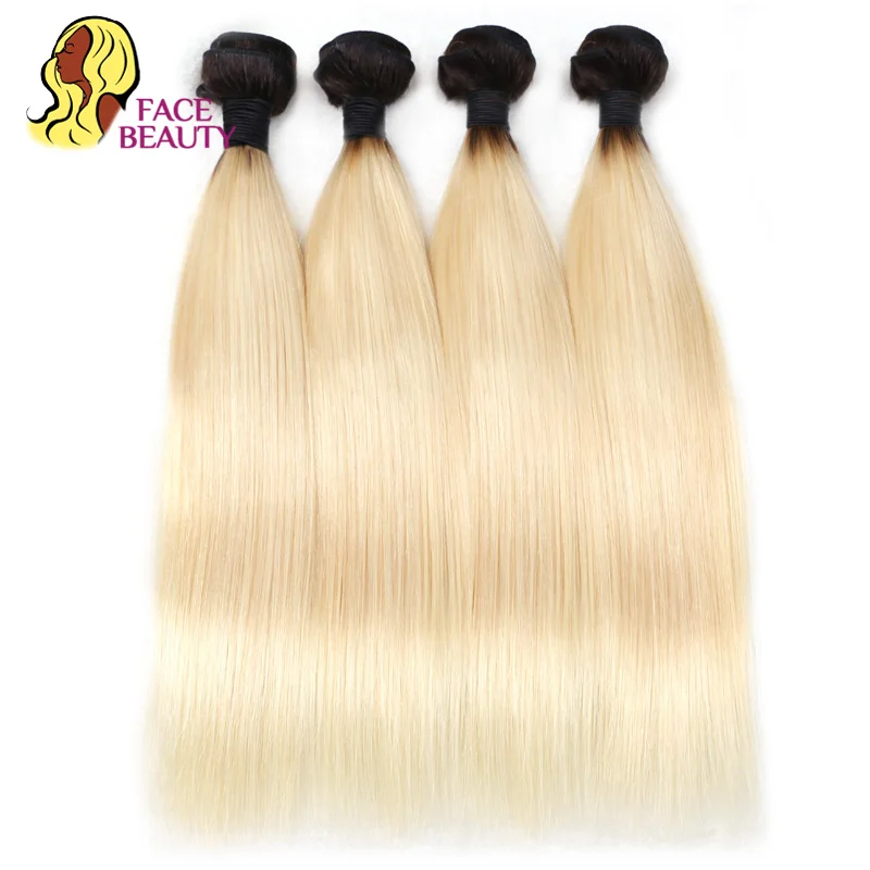 

Facebeauty 1B/613 Ombre Blonde Hair Bundle 3 Pcs Lot 2 Tone Dark Roots Platinum 613 Straight Brazilian Remy Human Hair Extension