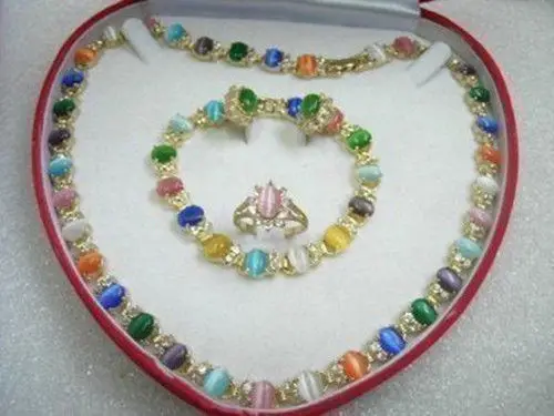 

Hot sale new Style >>>>>Vogue Multicolor Opal Necklace Bracelet Earring Ring(6-8#) set