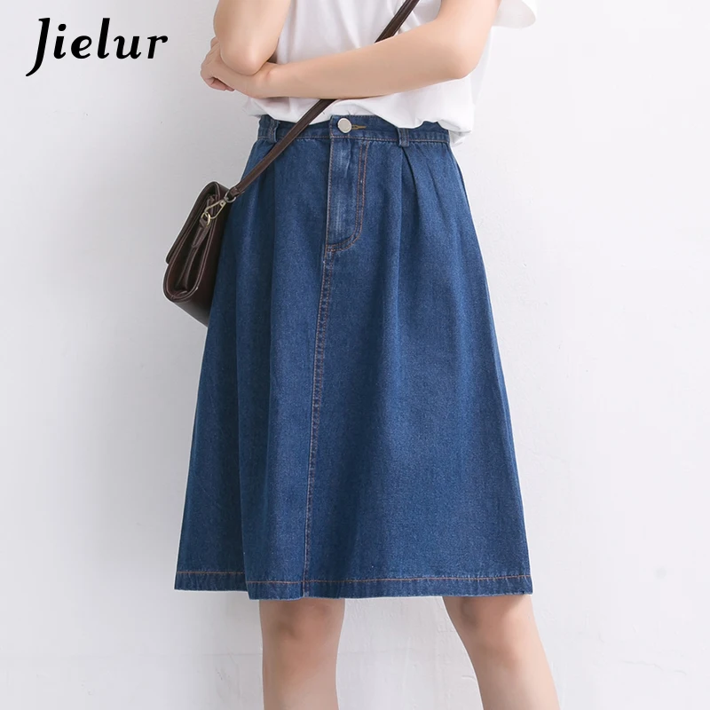 Jielur Корейская мода джинсовые юбки женские A line Harajuku Faldas Mujer Moda 2020 джинсовая юбка