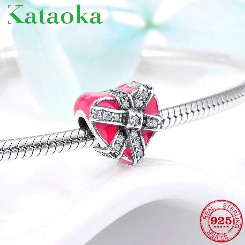 Girlfriend gift 925 Sterling Silver heart shape red Enamel box beads Fit Original Pandora Charm Bracelet Jewelry making | Украшения и