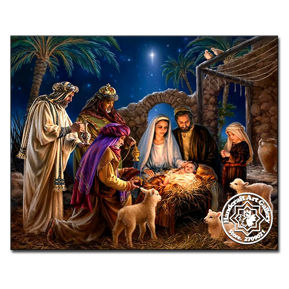 

5D New Diamond Painting Rhinestones Full Square Diamonds Embroidery Stones Drill Mosaic Rhinestones of Pictures Birth of Jesus