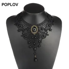 Poplov vintage blanco y negro lace choker collar charm cinta boda bijou collar hueco de la joyería de terciopelo joyería de cadena corta