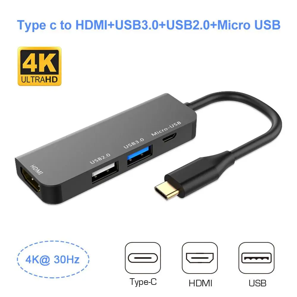  USB Hub type c to hdmi usb3.0 Thunderbolt3 4k 30Hz converter micro usb Charger Adapter for MacBook 