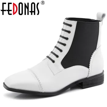 

FEDONAS New Patchwork Quality Genuine Leather Woemn Ankle Boots Lace Up Short Boots Party Night Club Shoes Woman Chelsea Boots