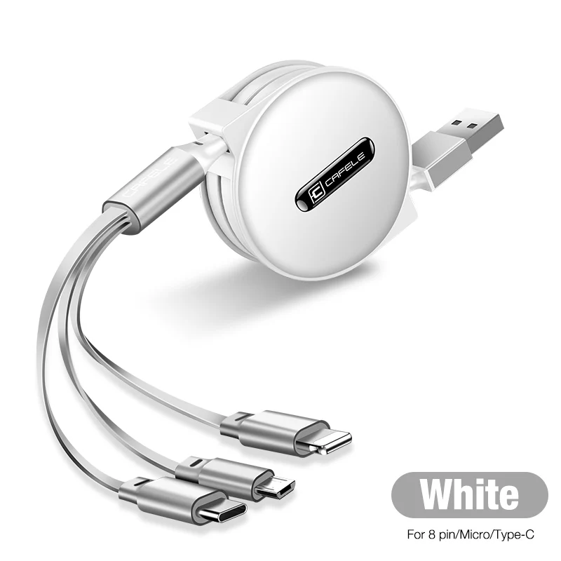 CAFELE 3 в 1 Выдвижной USB кабель Micro type C 8 Pin USB кабель для iPhone samsung huawei xiaomi Синхронизация данных USB кабель макс 110 см - Цвет: White