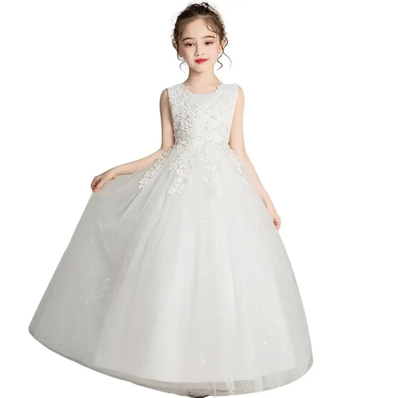 Летнее платье подружки невесты Детские платья для девочек, для детей, длинная куртка, платье принцессы Свадебные платья для девочек вечерние платья 4 От 10 до 12 лет - Цвет: White