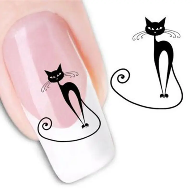 

1pcs Black Cat Art Stickers Fashion Water Transfer Sticker Nail Art Water Decals DIY Nail Gel Manicure Styling Tools