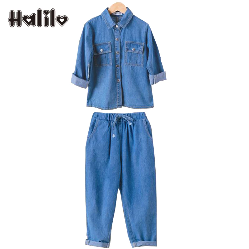 

Halilo Kids Clothes Set Denim Long Sleeve Tops Pants 2pcs Girls Outfits Boutique Girl Spring Clothes 2019 Fashion Toddler Suit