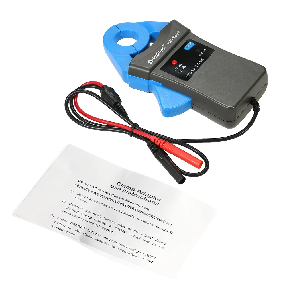 

HoldPeak 6A/40A DC/AC Current Clamp Adapter Clamp-On Adapter Meter with Test Probes