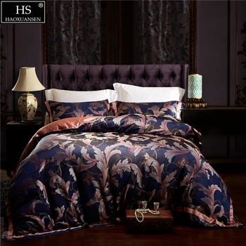 

HS 4Pcs Bedding Set European Style Jacquard Satin 28 Momme Mulberry Silk King Size Bedroom Sets Duvet Cover Bed Sheet Pillowcase