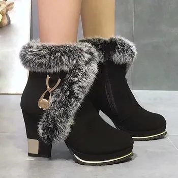 

Vogue Women Boots Nice High Heel Ankle Boots For Women Platform Winter Shoes Warm Plush Black Boots Zapatos De Mujer