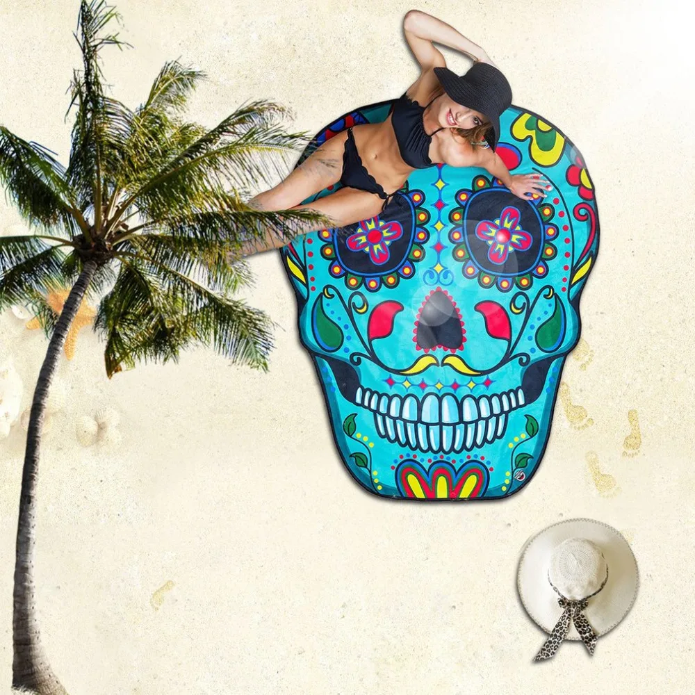 

Summer Beach Towel 3D print Large Size Beach Shawl Tablecloth Vacation Seaside sunscreen scarf Ice Cream Cake Skull Funy Blanket