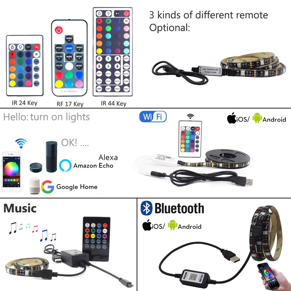 USB Светодиодная лента светильник Bluetooth 5 в Tira светодиодный RGB лента Ambi светильник ТВ Wifi водонепроницаемый SMD5050 музыкальный ТВ ПОДСВЕТКА Гибкая полоса светильник