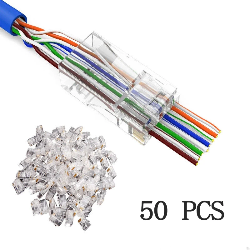 50 Pcs Cat6 RJ45 Network Modular Plug 8P8C Cable Connector End Pass Through
