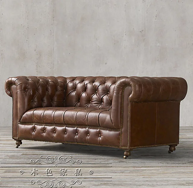 French Country Vintage Hasp American Oil Wax Leather Sofa Ikea French Country Vintage Hasp American Oil Wax Leather Sofa Ikea Single Nordic Trio