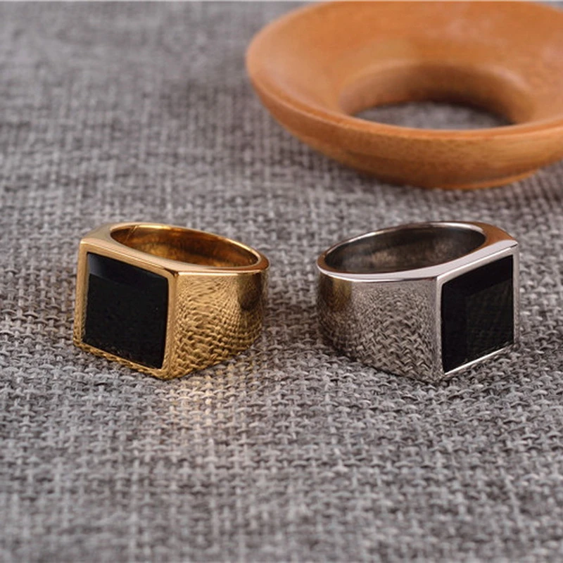 Bezel Square Black Onyx Stone Signet Ring Men In Stainless Steel Simple Brief Style Silver Gold Color Cool Fashion Mens Jewelry Rings Aliexpress