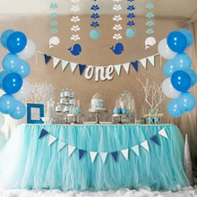 Синие вечерние комплекты для девочек на первый день рождения Детские бумажные баннеры в виде Кита конфетти воздушные шары для мальчиков