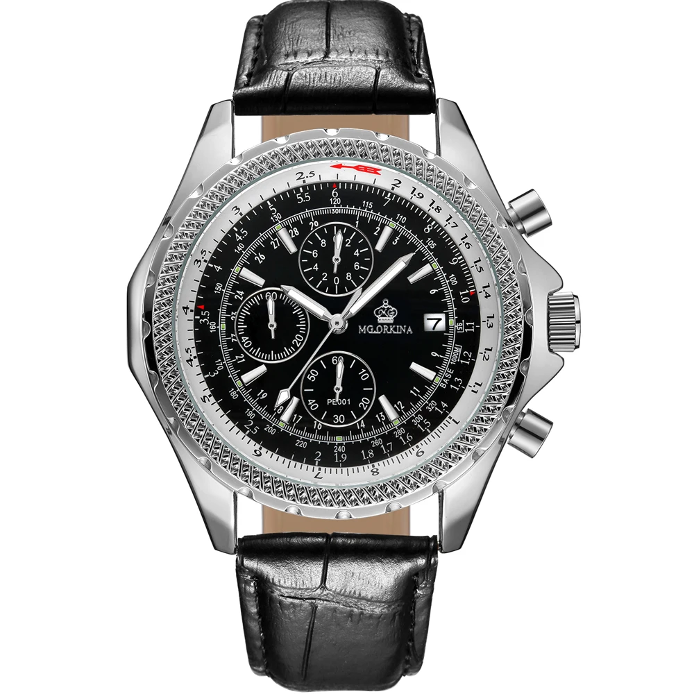 

ORKINA Chronograph Men Watch Top Luxury Brand Sport Military Business Casual Male Clock Leather Band Wrist Quartz Mens Watches