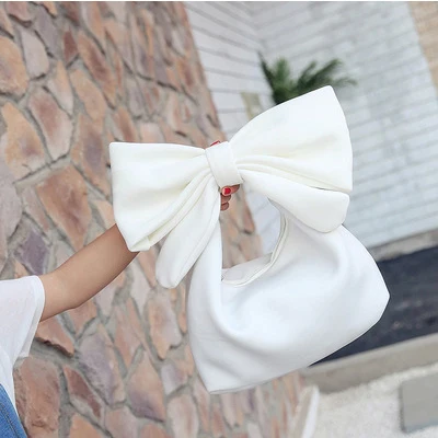 Винтажный хлопковый клатч с бантом, роскошная женская сумка, дизайнерская сумка на плечо, роскошный вечерний клатч, сумка на запястье, сумочка Bolso femenino - Цвет: Белый