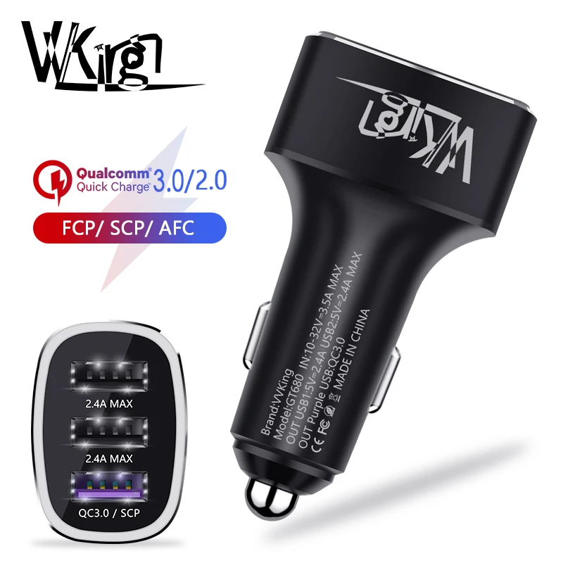 VVKing 42 W شاحن سيارة سريعة تهمة QC 3.0 3 منافذ USB سيارة-شاحن آيفون LG Xiaomi سامسونج هواوي أدائنا سريع شاحن